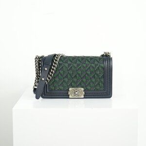 Chanel Blue/Green Woven Calfskin Medium Boy Bag